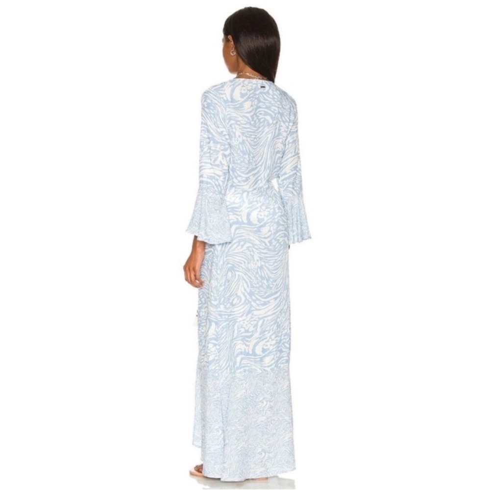 Maaji White Blue Animal Tiger Print Long Sleeve Maxi Kimono Dress Coverup - Picture 8 of 14